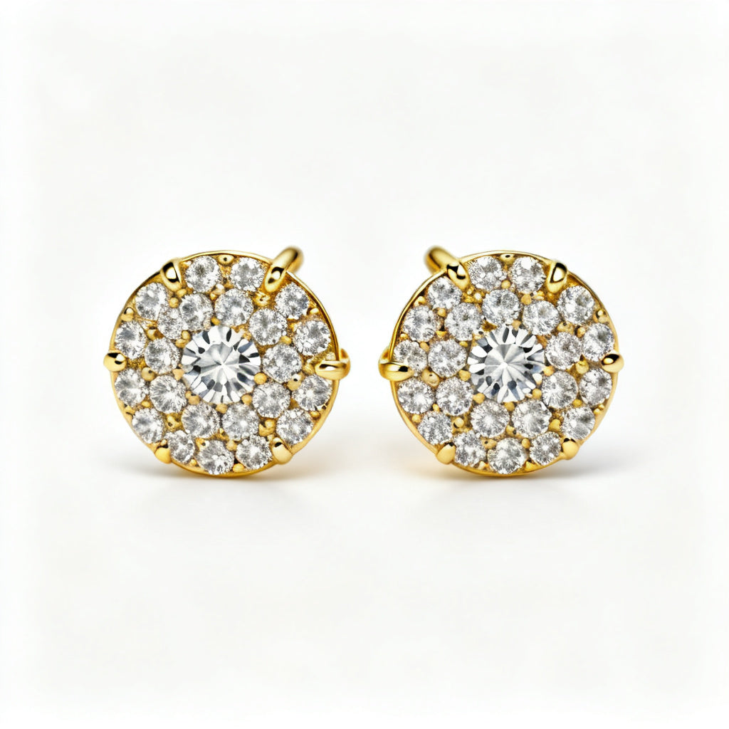 Lab-Grown Round Diamond Luxe Back Earrings - Yellow Gold Front View