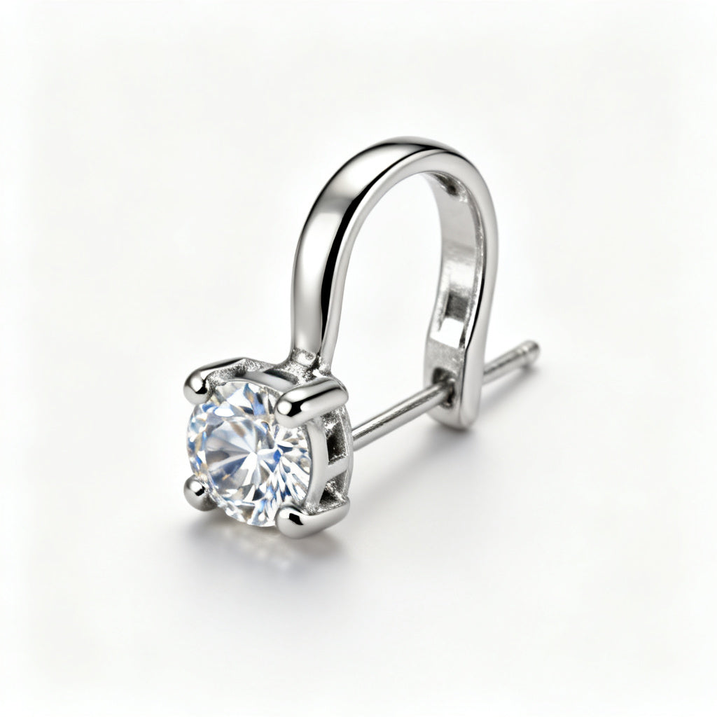 Lab-Grown Round Diamond Luxe Back Earrings - White Gold Side Profile