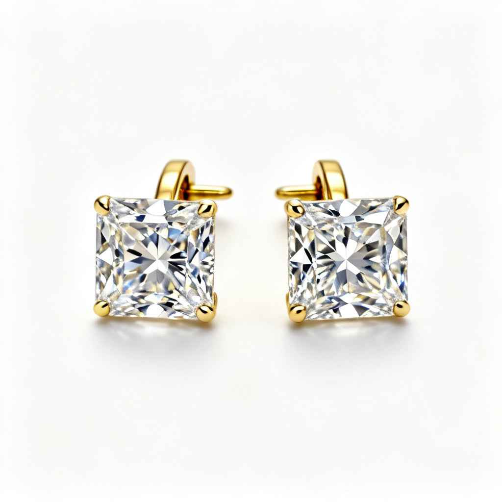 Asscher Lab-Grown Diamond Luxe Back Earrings - Yellow Gold Front View