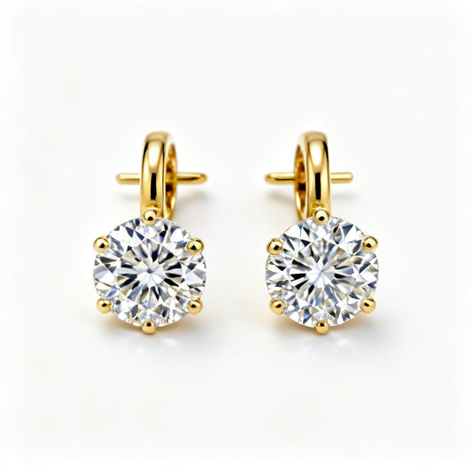 Lab-Grown Round Diamond Luxe Back Earrings - Yellow Gold Front View