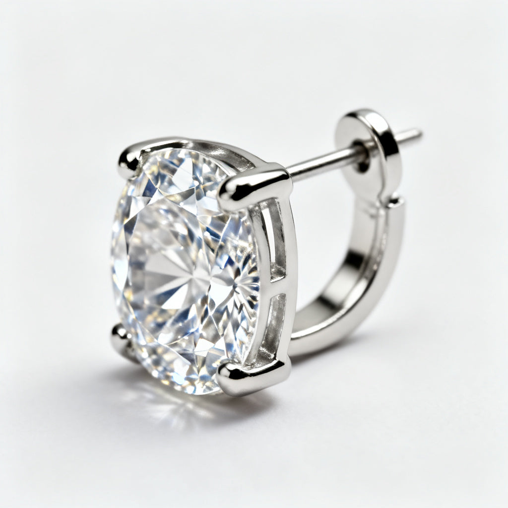 Lab-Grown Round Diamond Luxe Back Earrings - White Gold Side Profile