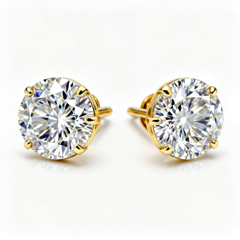 Lab-Grown Round Diamond Luxe Back Earrings - Yellow Gold Front View