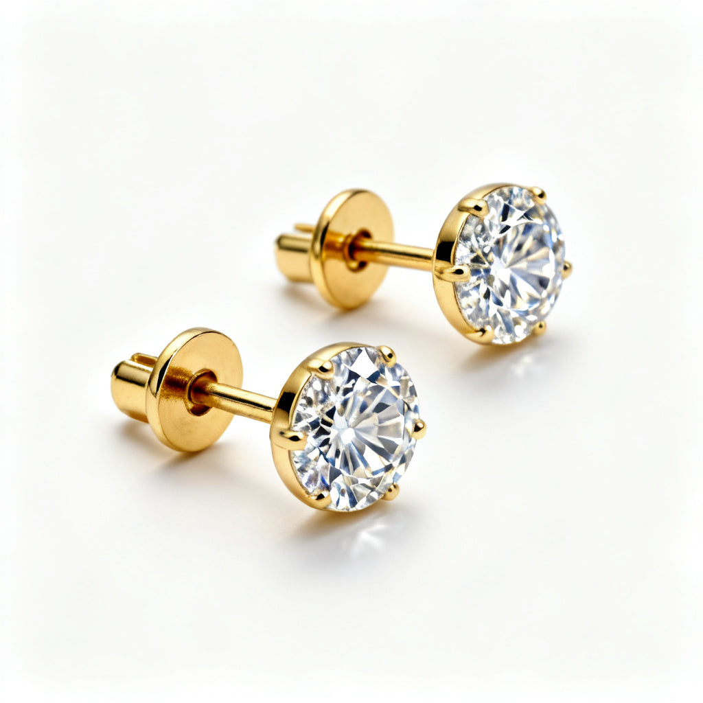 Lab-Grown Round Diamond Luxe Back Earrings - Yellow Gold 45 Degree