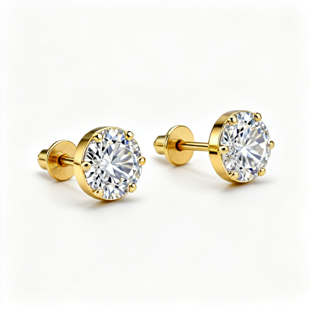 Lab-Grown Round Diamond Luxe Back Earrings - Yellow Gold Side Profile