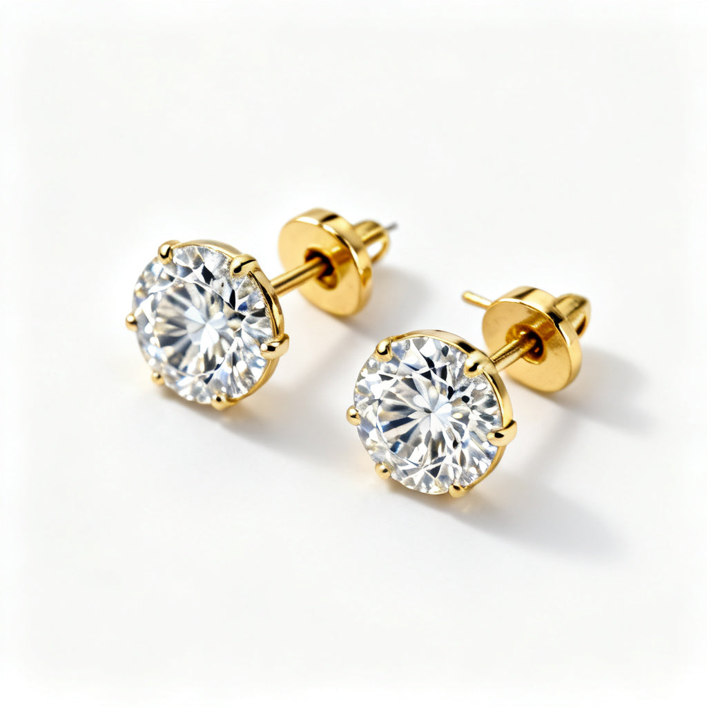 Lab-Grown Round Diamond Luxe Back Earrings - Yellow Gold Overhead View