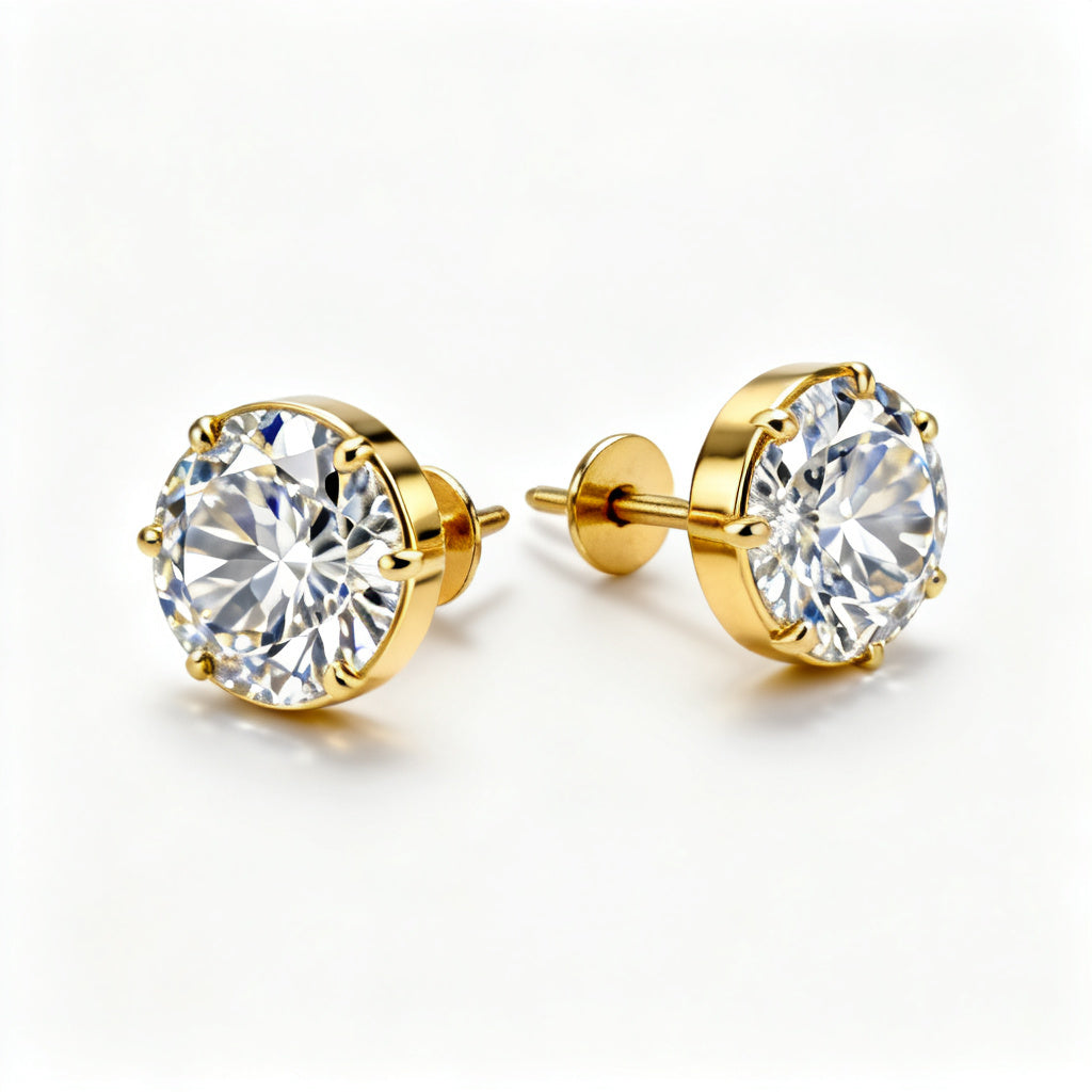 Lab-Grown Round Diamond Luxe Back Earrings - Yellow Gold Side Profile