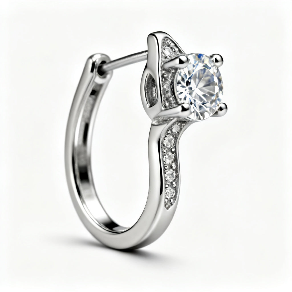 Lab-Grown Round Diamond Luxe Back Earrings - White Gold Side Profile