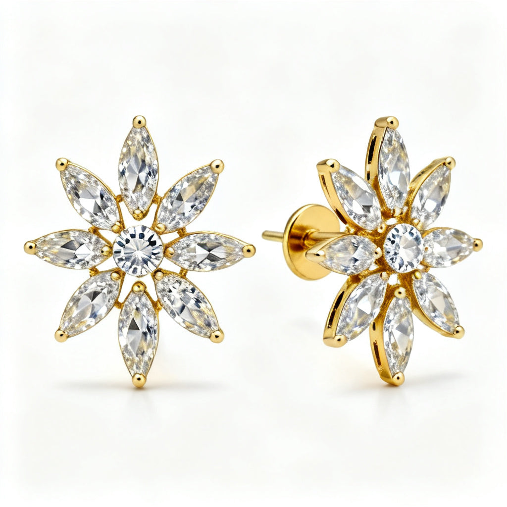 Lab-Grown Multi-Shape Diamond Luxe Back Earrings - Yellow Gold Front View