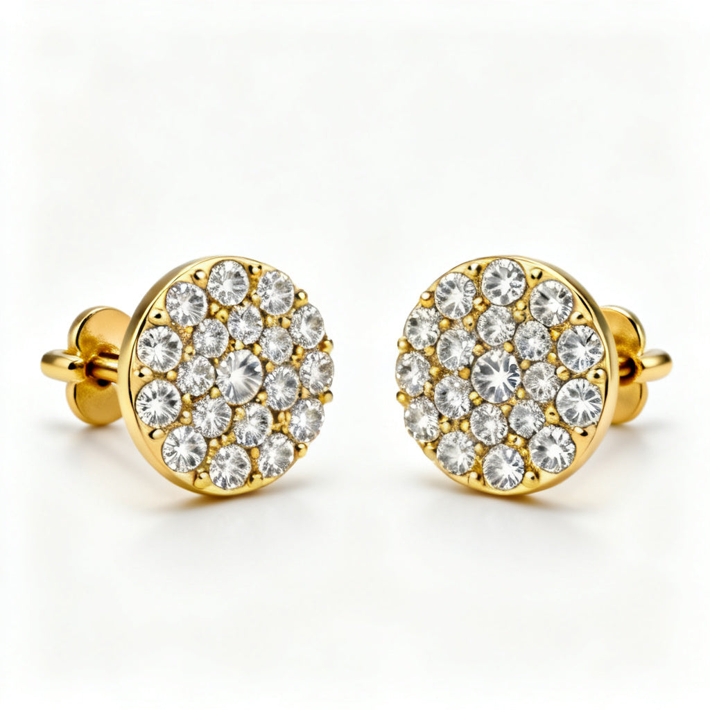 Lab-Grown Round Diamond Luxe Back Earrings - Yellow Gold Front View