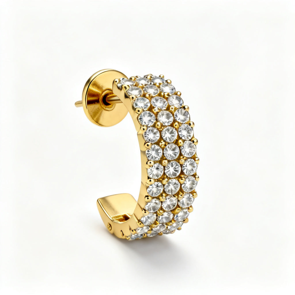 Lab-Grown Round Diamond Luxe Back Earrings - Yellow Gold Side Profile