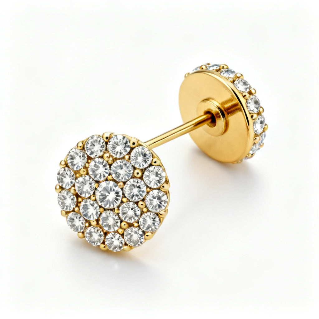 Lab-Grown Round Diamond Luxe Back Earrings - Yellow Gold Overhead View