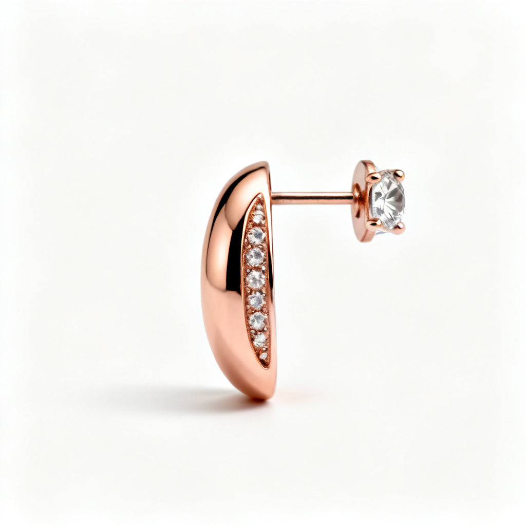 Lab-Grown Round Diamond Luxe Back Earrings - Rose Gold Side Profile