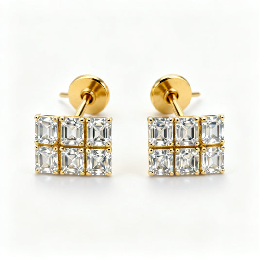 Emerald Lab-Grown Diamond Luxe Back Earrings - Yellow Gold Front View