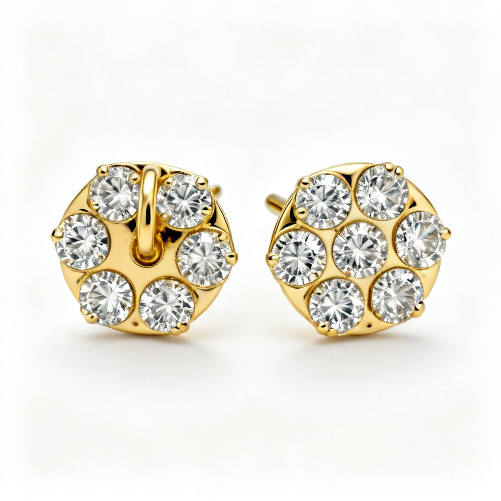 Lab-Grown Round Diamond Luxe Back Earrings - Yellow Gold Front View
