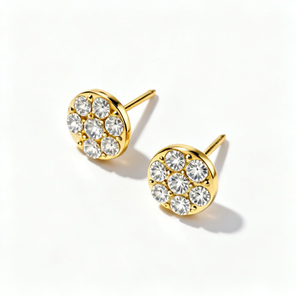 Lab-Grown Round Diamond Luxe Back Earrings - Yellow Gold Overhead View
