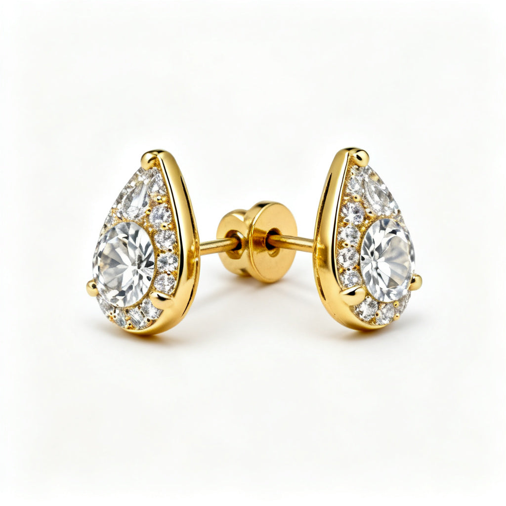 Pear & Round Lab-Grown Diamond Luxe Back Earrings - Yellow Gold Side Profile