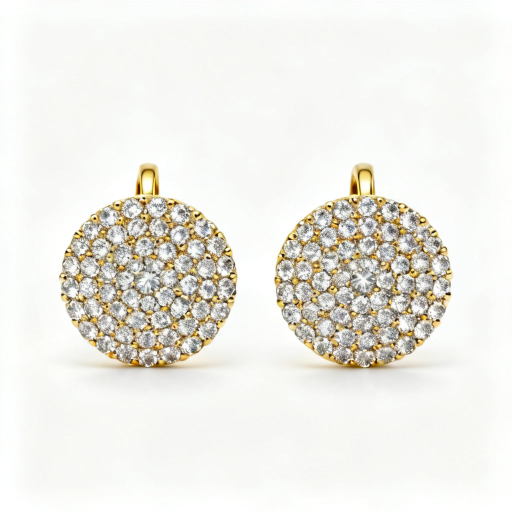 Lab-Grown Round Diamond Luxe Back Earrings - Yellow Gold Front View