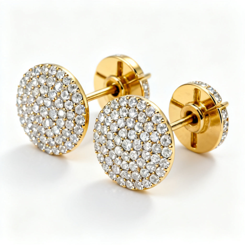 Lab-Grown Round Diamond Luxe Back Earrings - Yellow Gold 45 Degree View