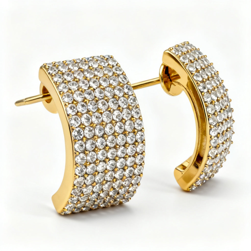Lab-Grown Round Diamond Luxe Back Earrings - Yellow Gold Side Profile
