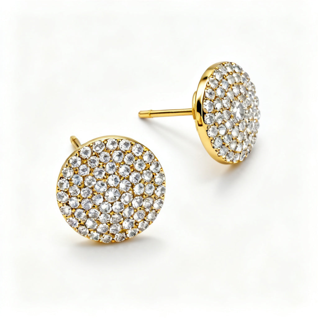 Lab-Grown Round Diamond Luxe Back Earrings - Yellow Gold Overhead View