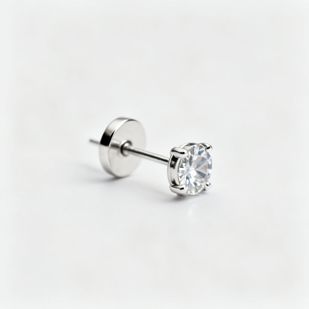 Lab-Grown Round Diamond Luxe Back Earrings - White Gold Side Profile