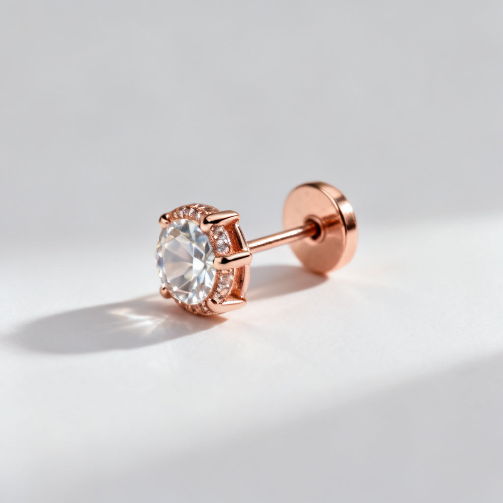 Lab-Grown Round Diamond Luxe Back Earrings - Rose Gold Side Profile