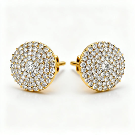 Lab-Grown Round Diamond Luxe Back Earrings - Yellow Gold Front View