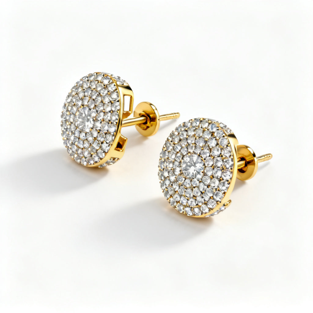 Lab-Grown Round Diamond Luxe Back Earrings - Yellow Gold 45 Degree View