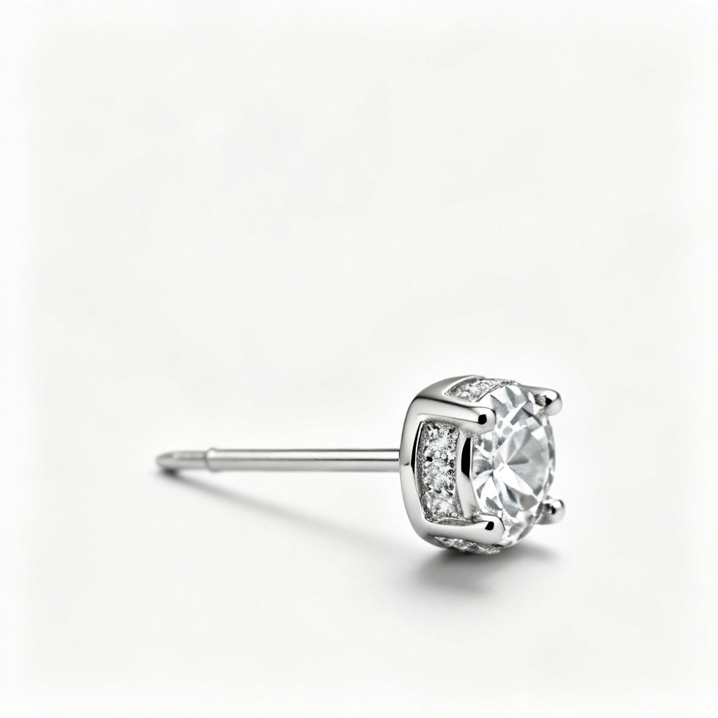 Lab-Grown Round Diamond Luxe Back Earrings - White Gold Side Profile