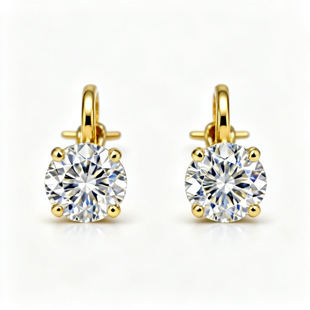Lab-Grown Round Diamond Luxe Back Earrings - Yellow Gold Front View