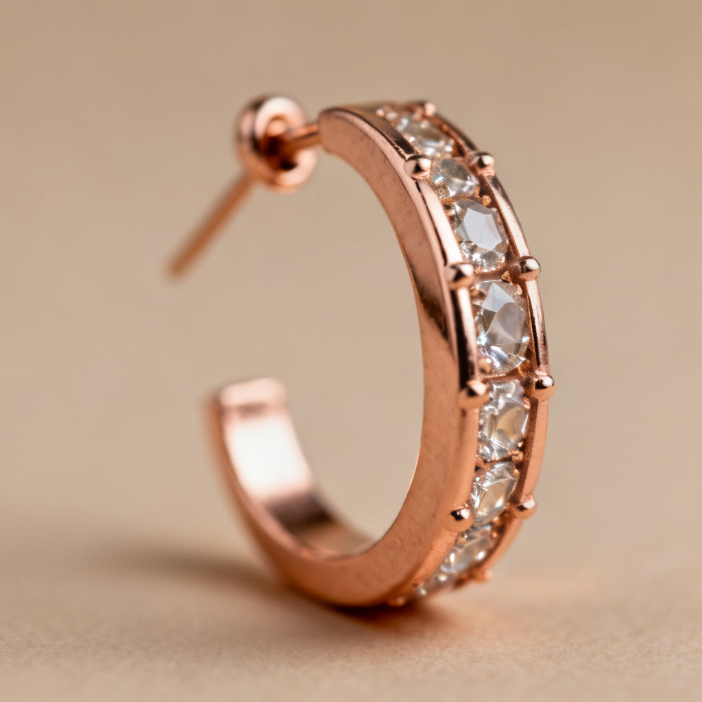 Lab-Grown Round Diamond Luxe Back Earrings - Rose Gold Side Profile