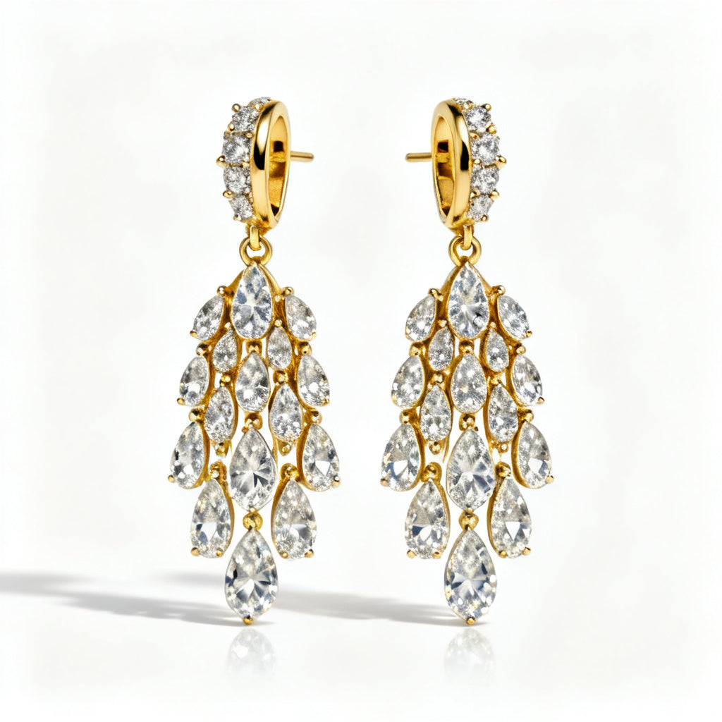 Pear Lab-Grown Diamond Luxe Back Earrings - Yellow Gold Front View