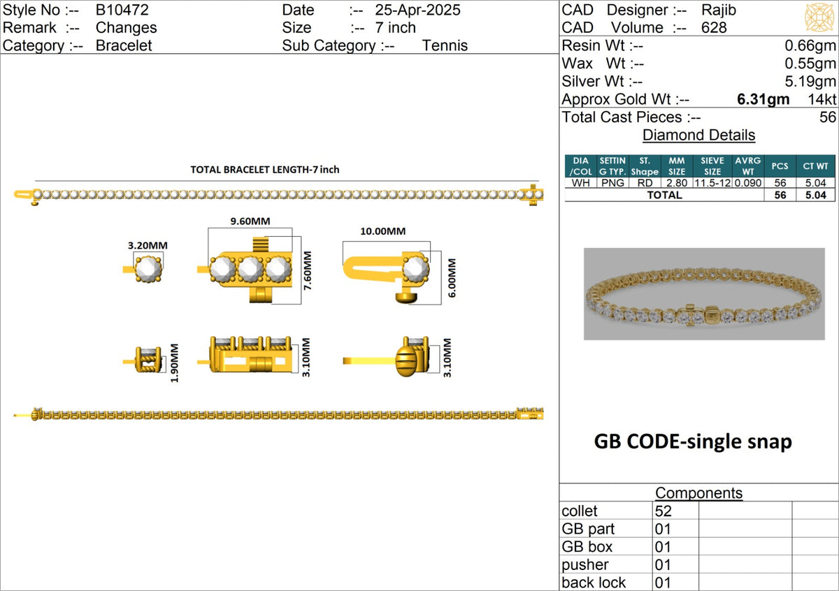 Classic Lab-Grown Diamond Bracelet - 14KT Gold