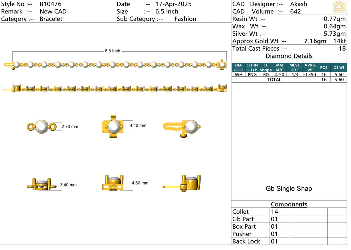 Elegant Lab-Grown Diamond Bracelet - 14KT Gold