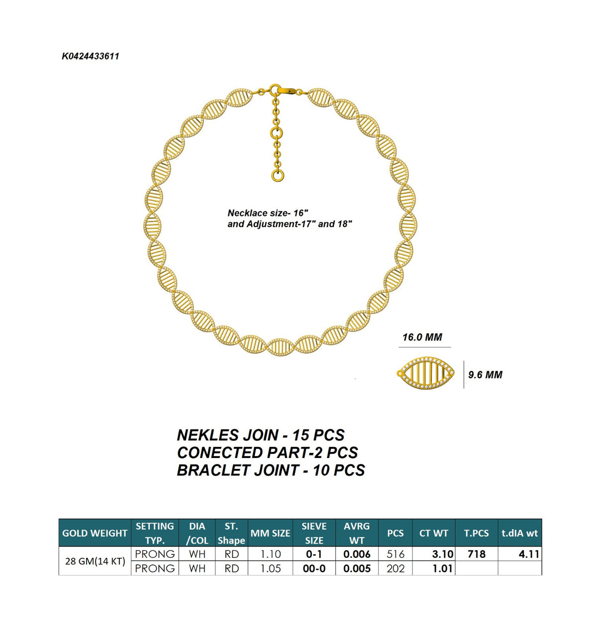 Adjustable Classic Diamond Necklace - 14KT Gold