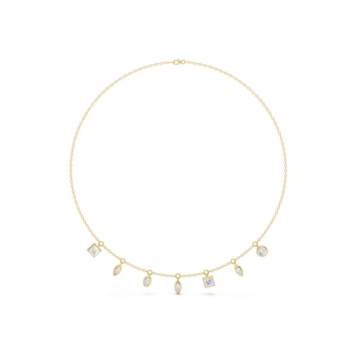 Mixed Shape Diamond Necklace - 14KT Gold