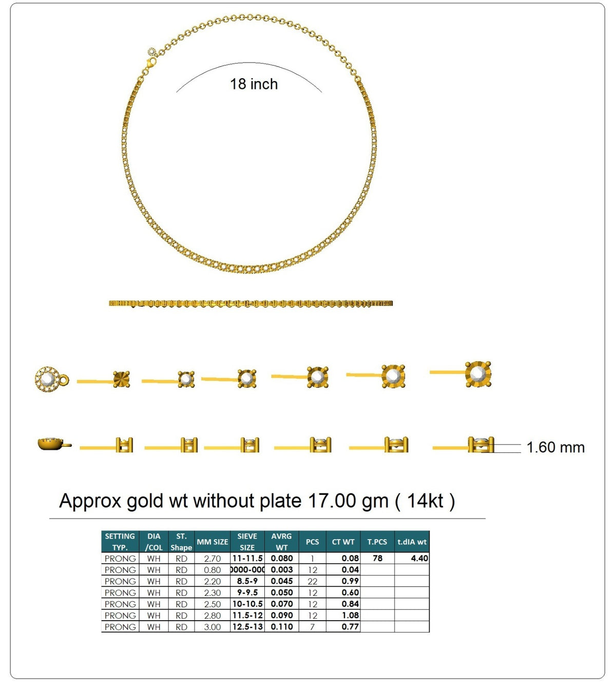 Classic Round Diamond Necklace - 14KT Gold