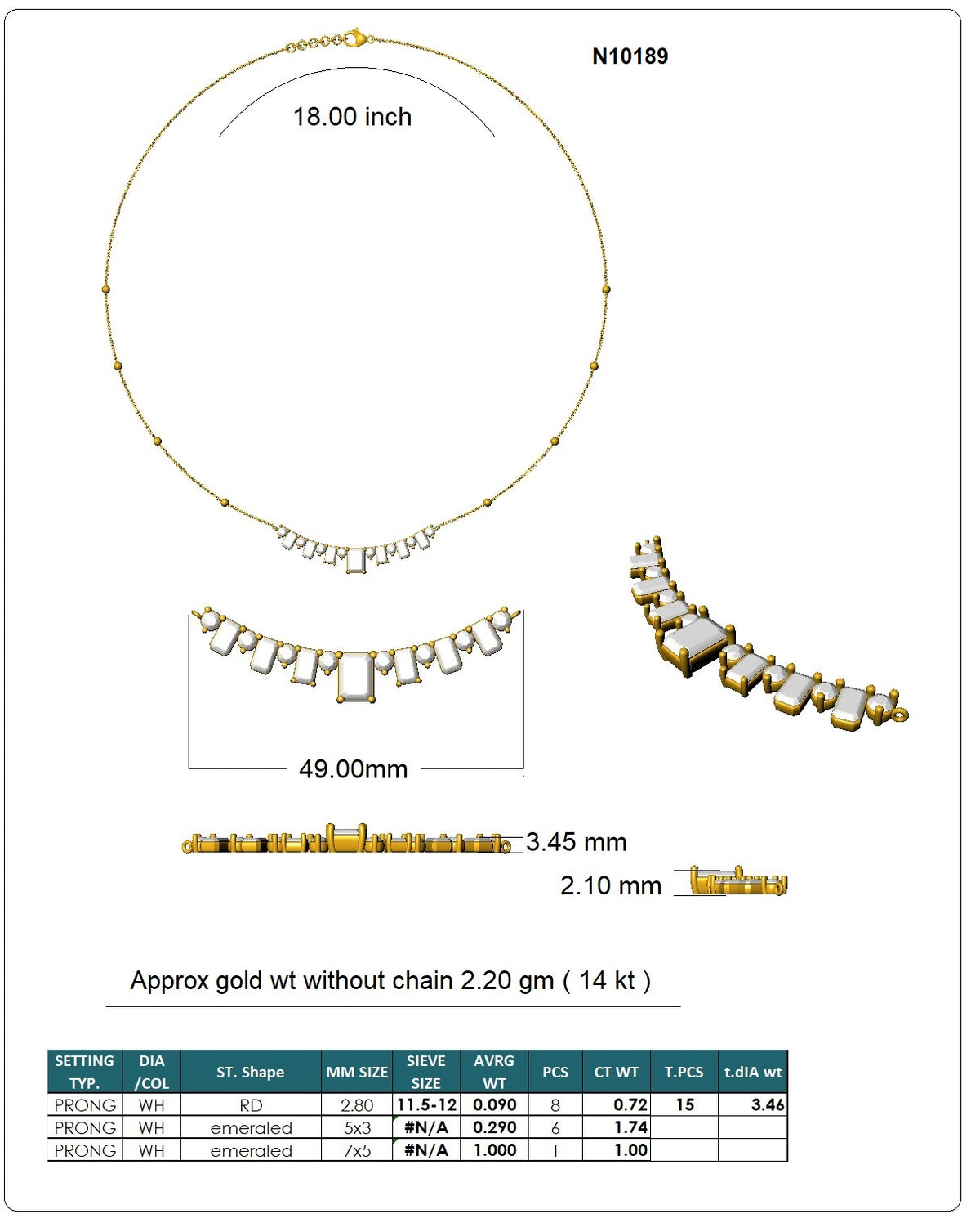 Multi Shape Diamond Necklace - 14KT Gold