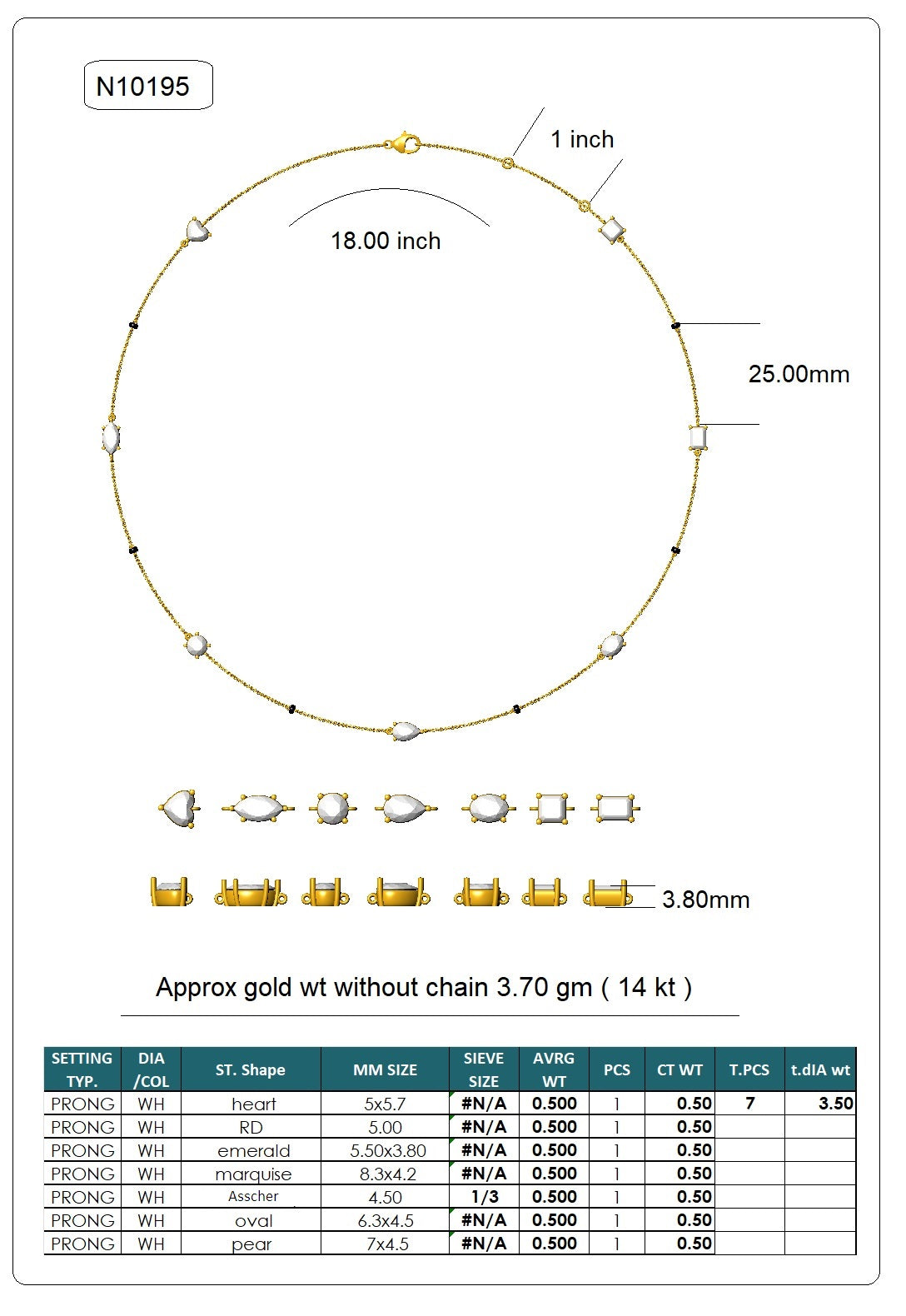 Mixed Cut Lab Diamond Necklace - 14KT Gold