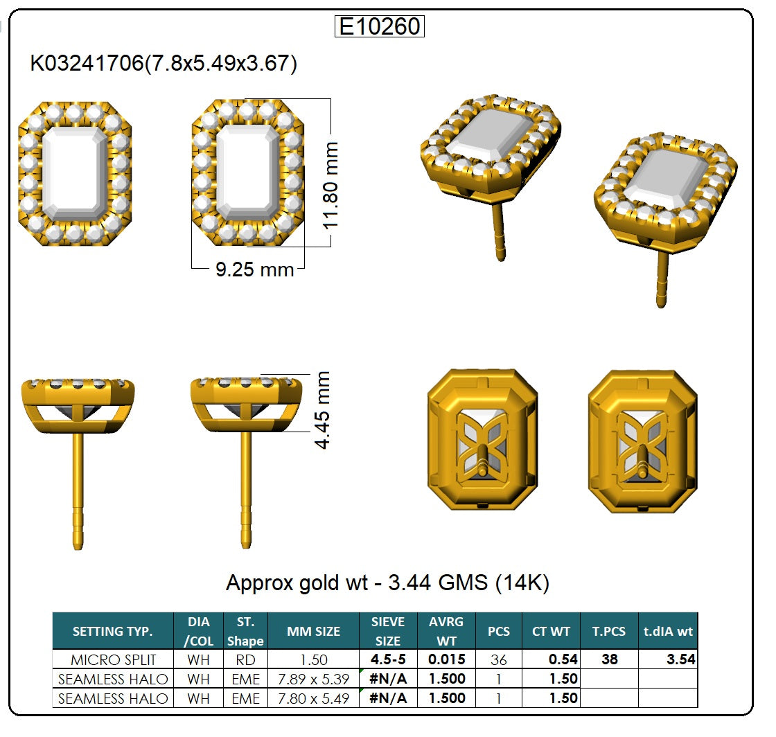 Emerald & Round Lab-Grown Diamond Statement Back Earrings - 14KT Yellow Gold