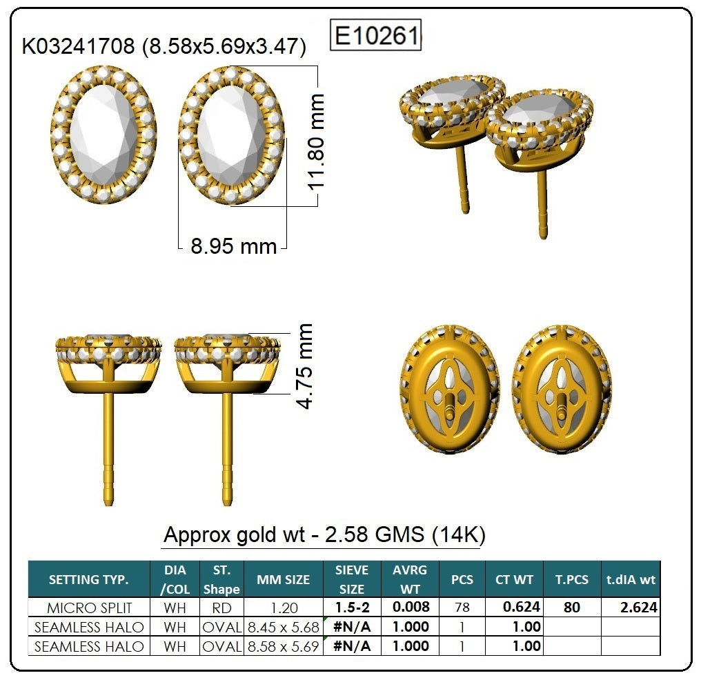 Oval & Round Lab-Grown Diamond Statement Back Earrings - 14KT Yellow Gold