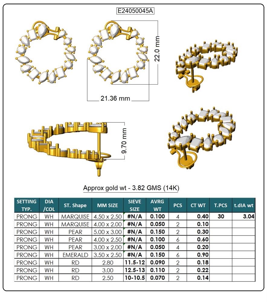 Multi-Shape Lab-Grown Diamond Luxe Back Earrings - 14KT Yellow Gold