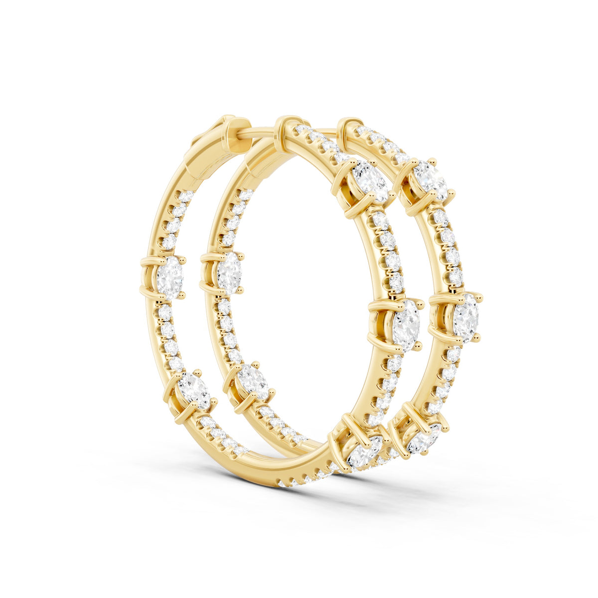Oval & Round Diamond Luxe Back Earrings - 14KT Yellow Gold