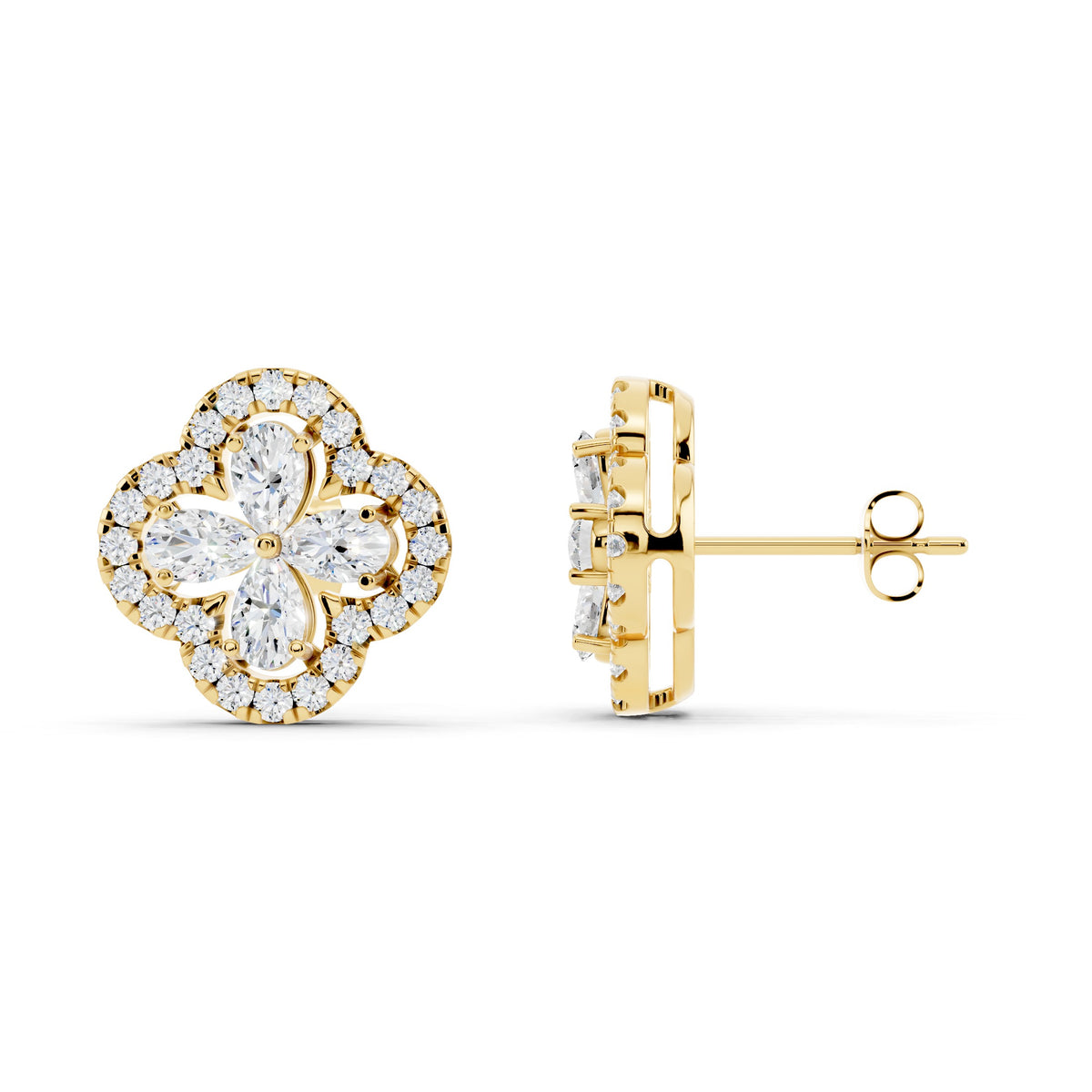 Pear & Round Lab-Grown Diamond Luxe Back Earrings - 14KT Yellow Gold