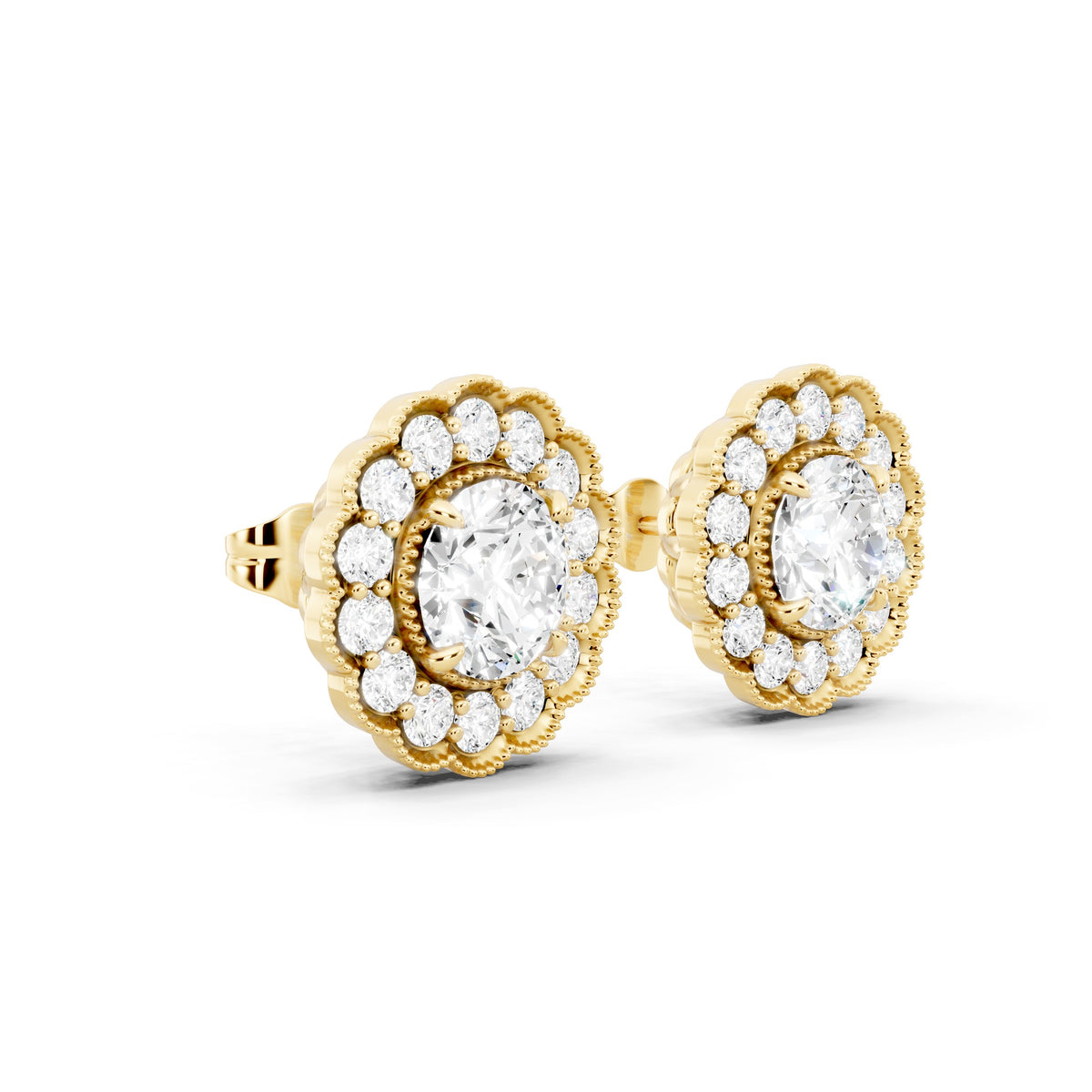 Lab-Grown Round Diamond Luxe Back Earrings - 14KT Yellow Gold