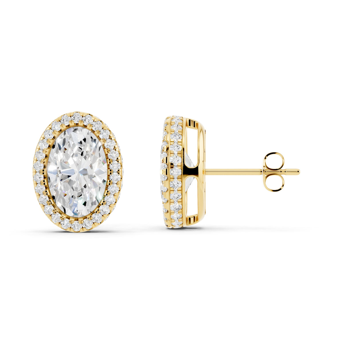 Oval & Round Lab-Grown Diamond Luxe Back Earrings - 14KT Yellow Gold