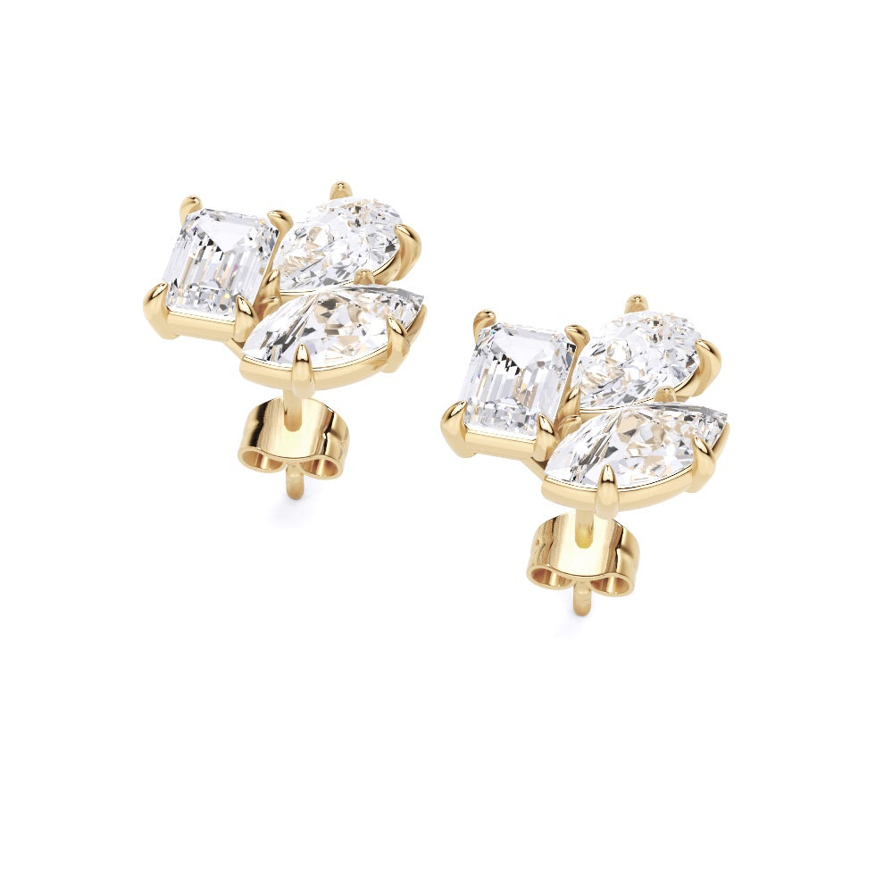 Multi-Shape Lab-Grown Diamond Luxe Back Earrings - 14KT Yellow Gold