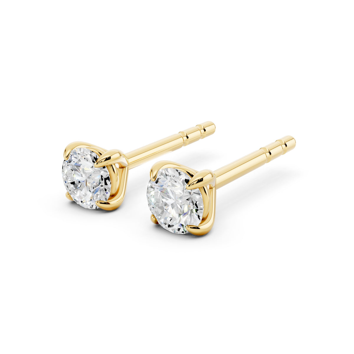 Lab-Grown Round Diamond Minimal Back Earrings - 14KT Yellow Gold
