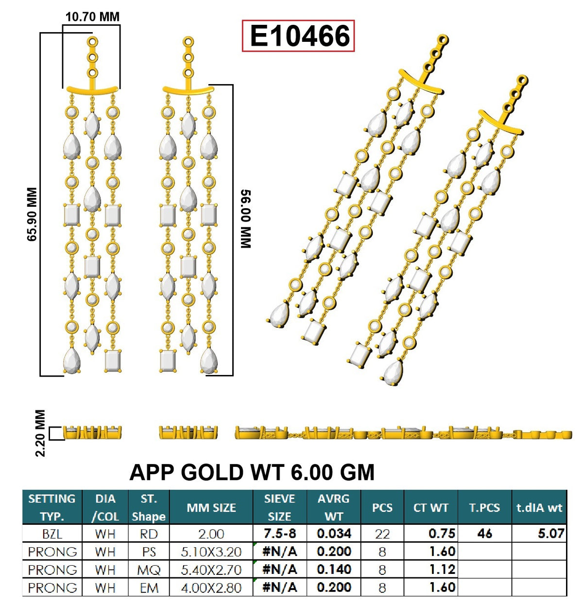 Multi-Shape Lab-Grown Diamond Luxe Back Earrings - 14KT Yellow Gold