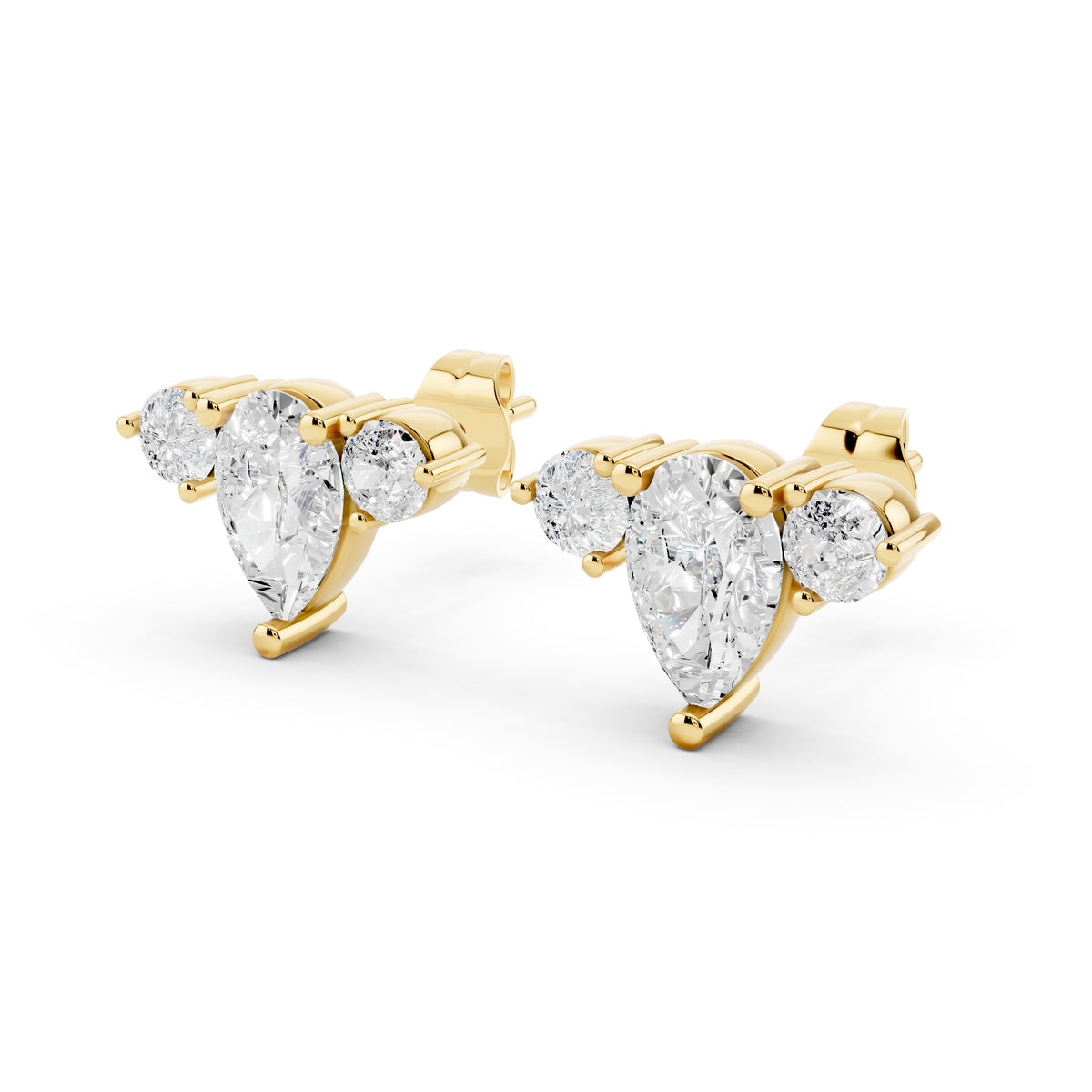 Pear & Round Lab-Grown Diamond Luxe Back Earrings - 14KT Yellow Gold